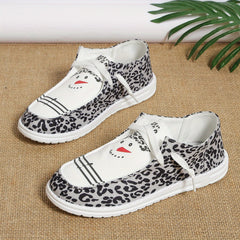 Leopard Print Canvas Lace-Up Shoes Stylish Bird Pattern Outdoor Shoes