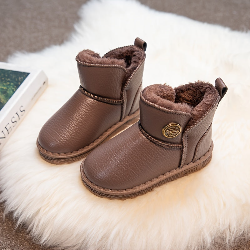 Girl's Warm Fleece Snow Boots Cozy Ankle Plush Hiking Shoes