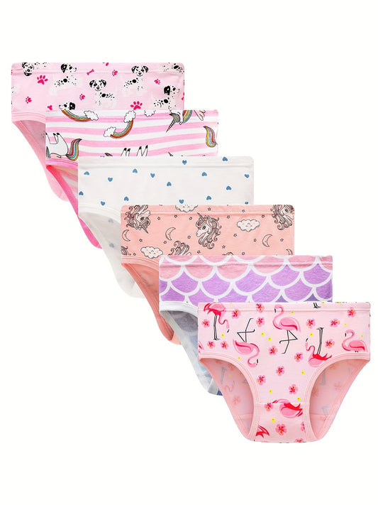 6pcs Girls Triangle Panties Cartoon Print Cotton Underwear Kids Clothes