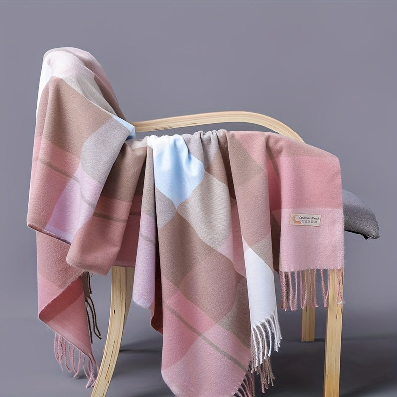 Plaid Tassel Scarf Classic Block Warm Shawl Windproof Couple Headwrap