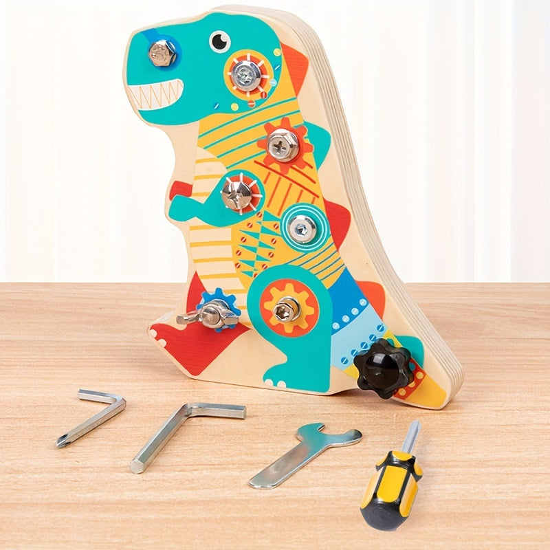 Wooden Dinosaur Screwdriver Activity Board Educational Puzzle Toy for Kids