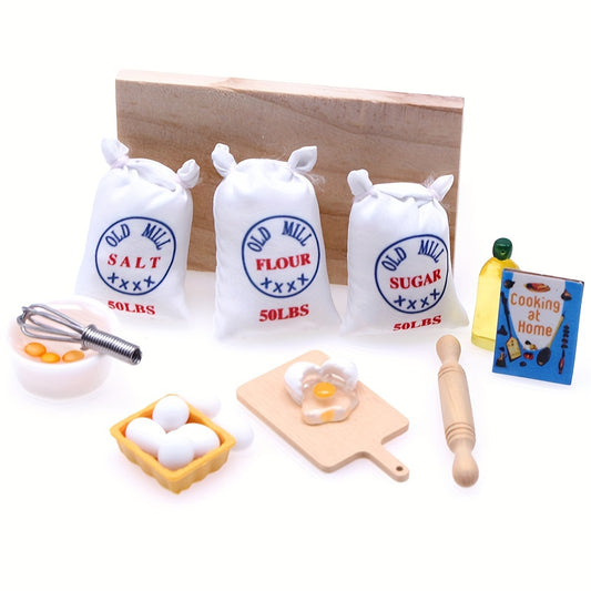 Dollhouse Kitchen Set Whisk Flour Sugar Bottles Wood Plastic DIY Decor