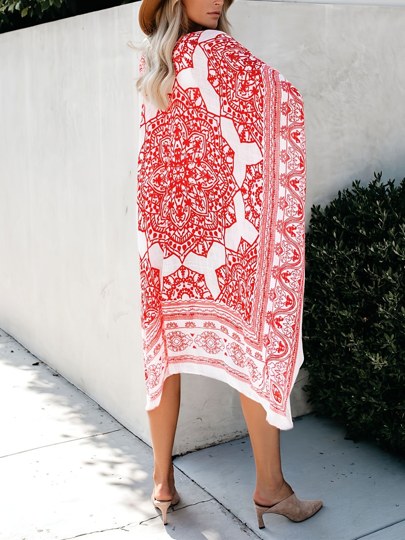 Geometrical Print Cover Up Shirt V Neck Loose Fit