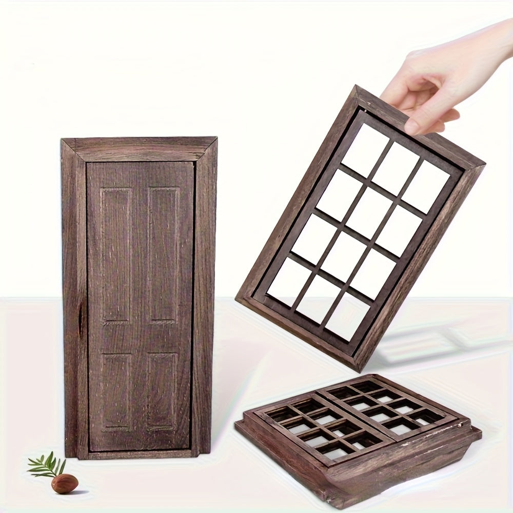 3pcs Wooden Kitchen Door and Window Set No Electricity Needed Model Furniture