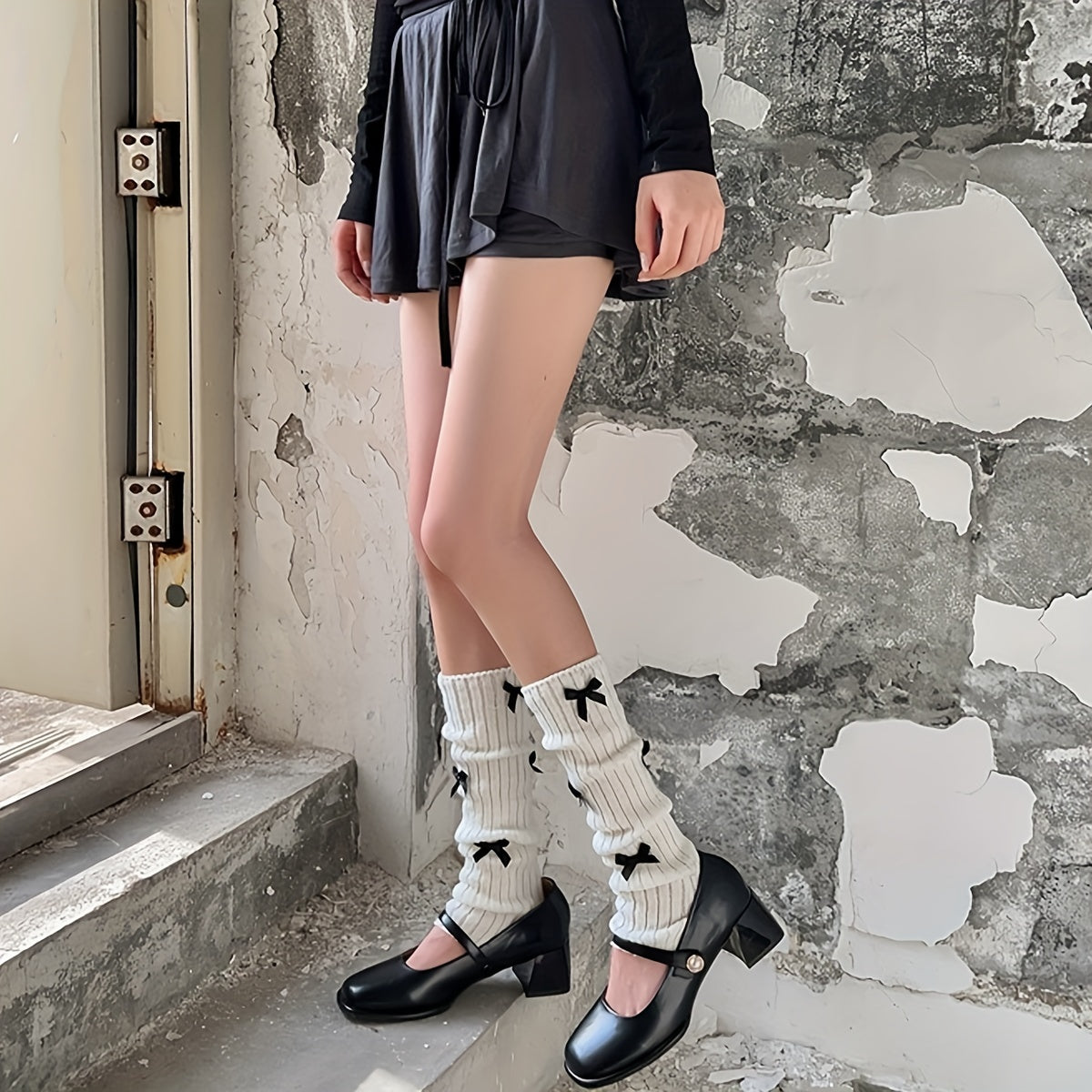 Bow Rib Knit Leg Warmers All-match Knee High Socks