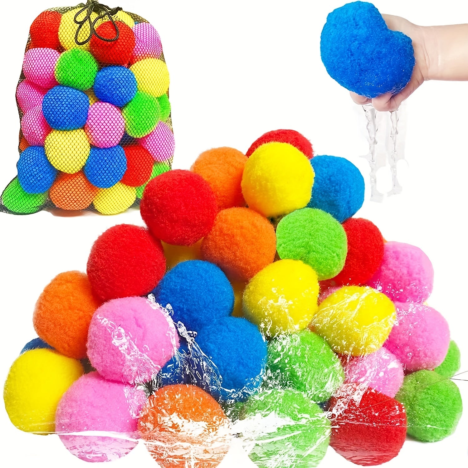 10pcs Reusable Cotton Water Balls for Summer Camping Water Combat Toys