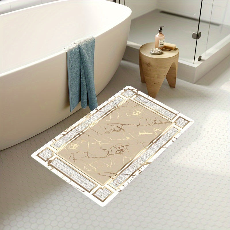 Marble Motif Kitchen Mat Line Border Rug Machine Washable Entrance Door Carpet
