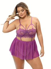  Sexy Dress Women's Plus Solid Pleated Floral Lace Cami Babydoll Dress
