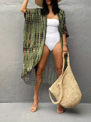 Boho Kimono Tie Dye Stripe Print Batwing Sleeve Cover Up