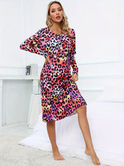 Leopard Lounge Dress Ruffle Home Dress Women's Loungewear