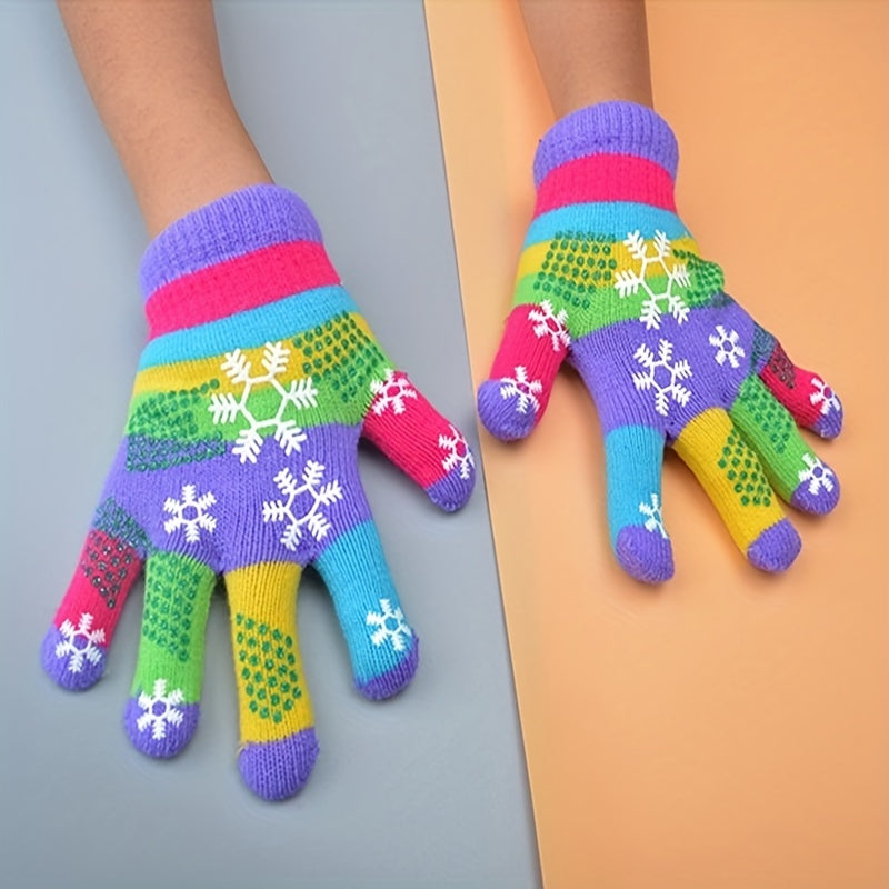 Kids Snowflakes Five Fingers Plus Velvet Gloves