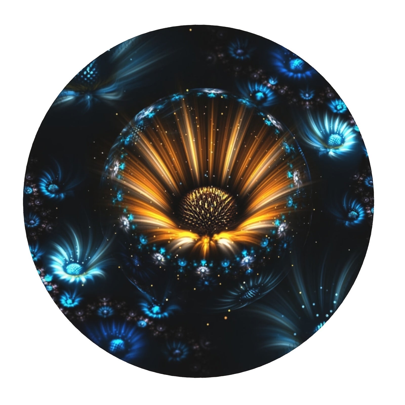 Golden Flower Pattern Round Game Mouse Pad 20x20cm