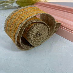 Linen Woven Ribbon Roll Yellow Jute Cotton Edge Burlap Decorative
