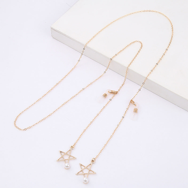 Metal & Faux Pearl Pendant Glasses Chain Sunglasses Holder