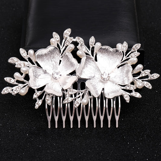 Crystal Pearl Flower Leaf Hairpin Hair Comb Clip Rhinestone Party Prom Bridal
