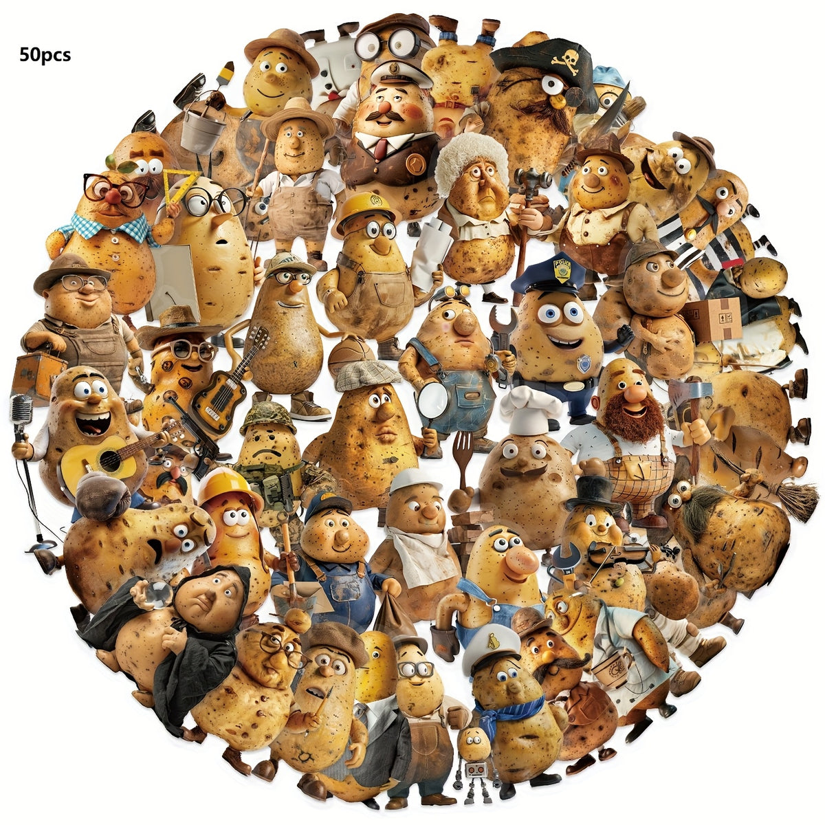 50pcs Cartoon Potato Stickers Reusable Assorted Characters