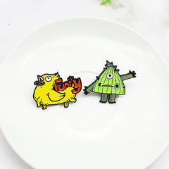 Funny Chicken Head Dog Body Green Monster Cartoon Brooch