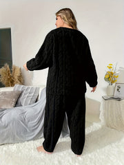  Solid Cable Long Sleeve Top & Pants 2 Pc Set
