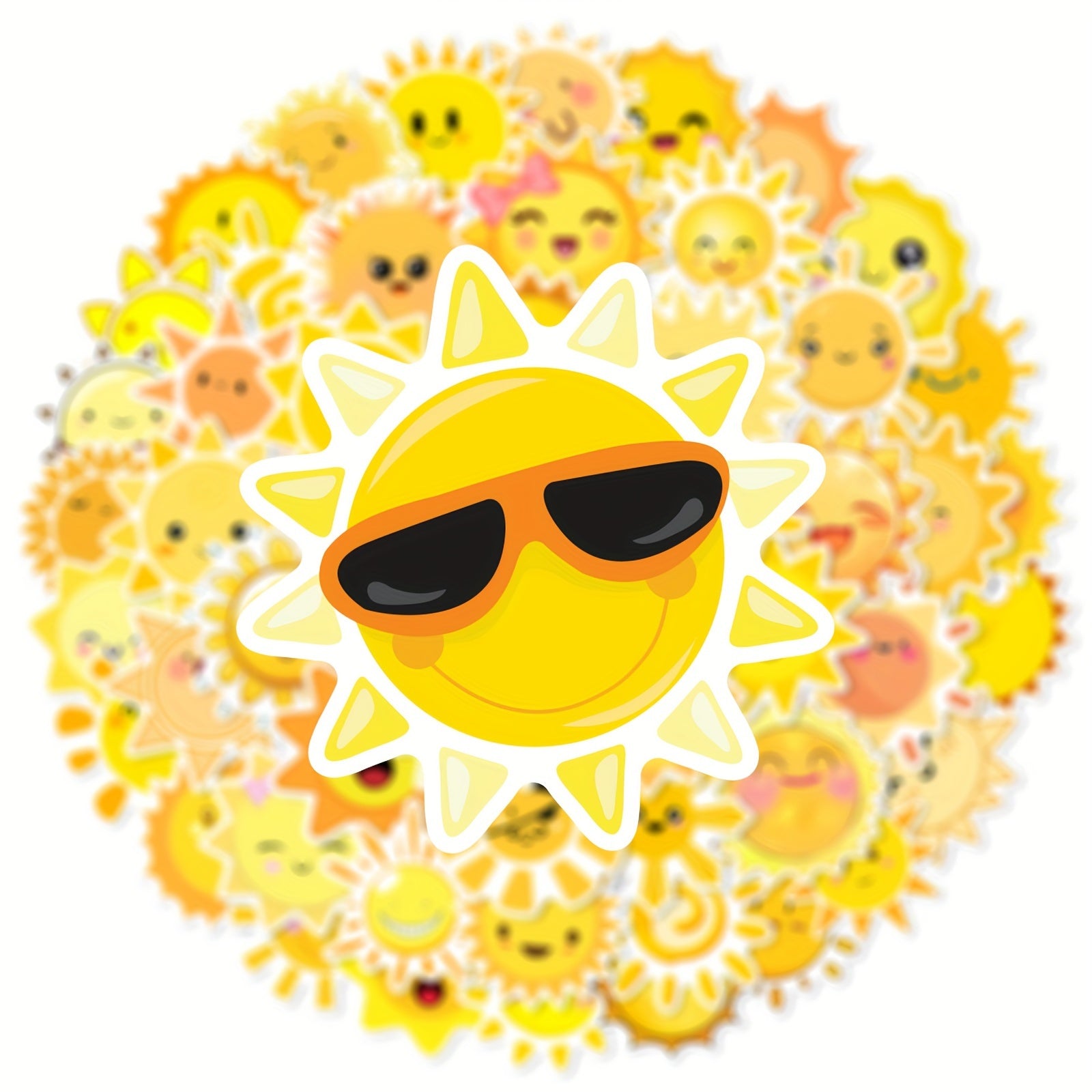 50pc Cartoon Sun Vinyl Stickers - Reusable Decals for Laptops, Water Bottles