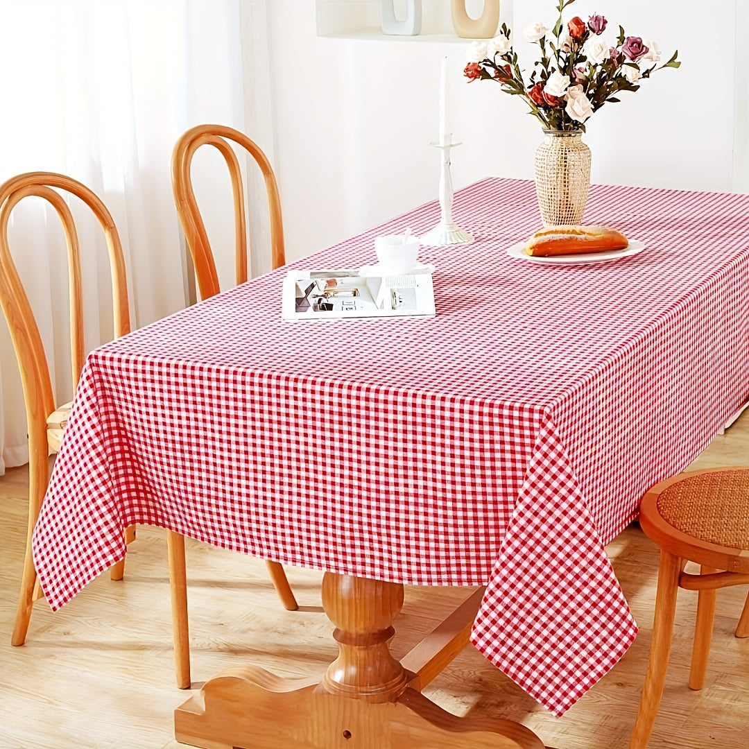 Summer Plaid Tablecloth Red, Rectangular Cover for Weddings, Durable