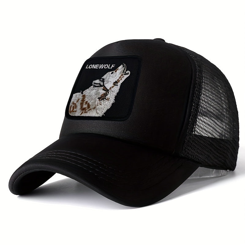 Summer Mesh Wolf Embroidery Print Sunshade Baseball Cap