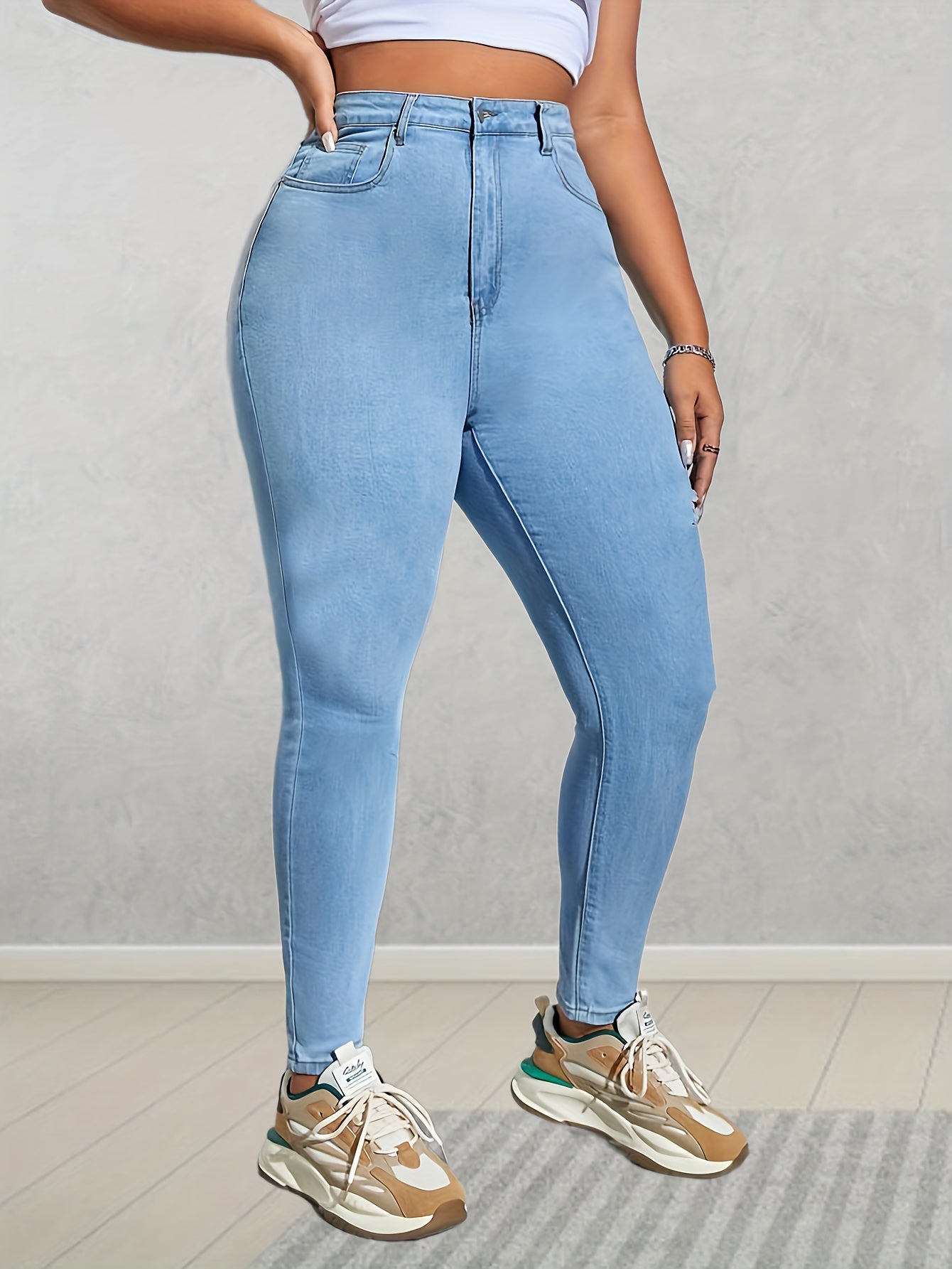 Plus Size High Rise Skinny Jeans with Button Fly