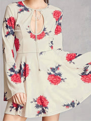  Floral Print Bell Sleeve Mini Dress