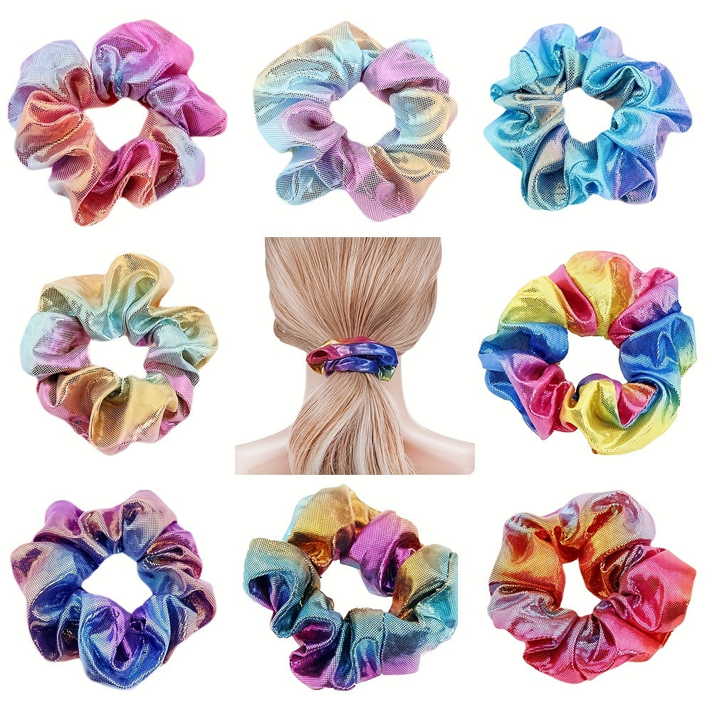 8pcs Y2K Laser Scrunchies Gradient Hair Rope Holographic Hair Ring
