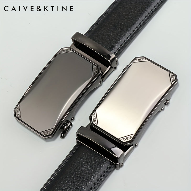 Men's Cowhide Leather Belt Automatic Buckle Business Casual Pants Belt