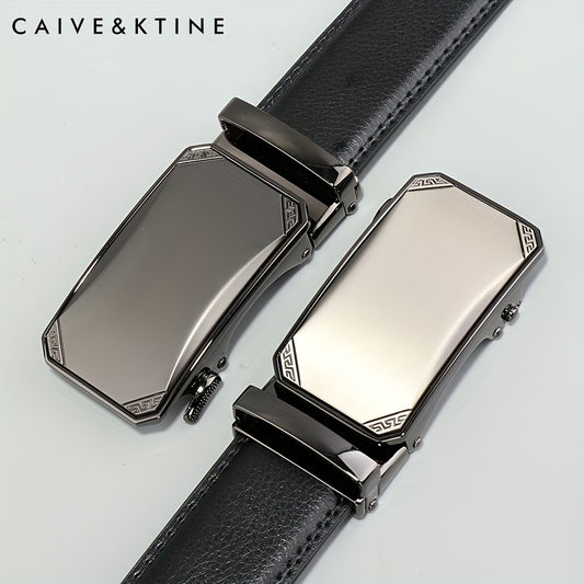 Men's Cowhide Leather Belt Automatic Buckle Business Casual Pants Belt