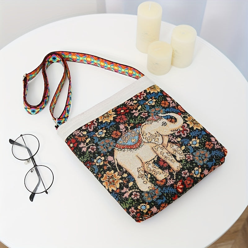 Ethnic Style Elephant Embroidery Crossbody Bag Vintage Shoulder Purse