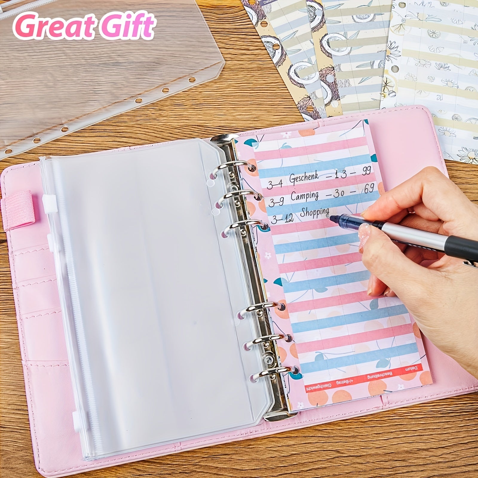 A6 Budget Book Set - PU Leather Binder Cover, Budget Sheets, Stickers