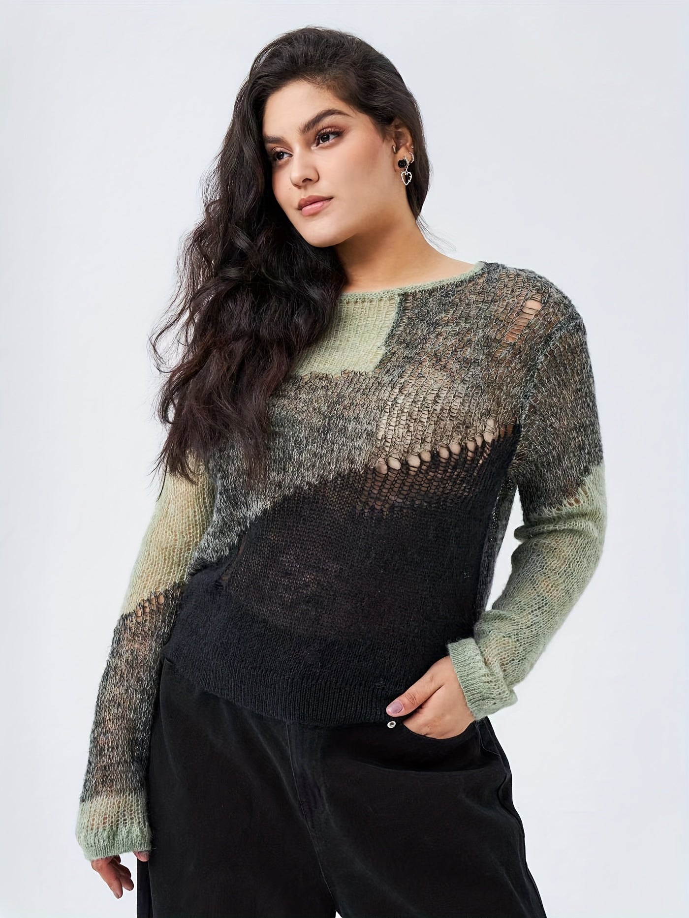  Colorblock Round Neck Pullover Sweater