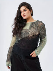  Colorblock Round Neck Pullover Sweater