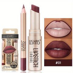 Matte Lipstick Lip Liner Set Nude Long Wear Waterproof Makeup