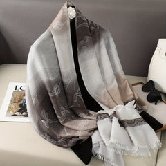 Vintage Flower Jacquard Scarf Gradient Tassel Shawl Classic Windproof Head Wraps