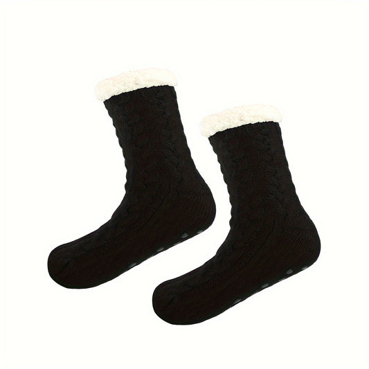 Cozy Slipper Socks with Grippers Thick Warm Fuzzy Sleep Socks