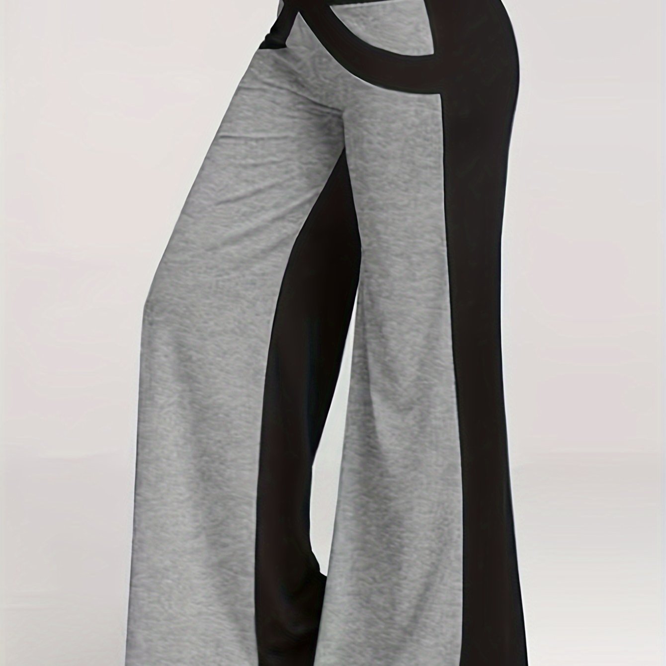  Colorblock Flared Leg Pants High Rise Elastic Waist