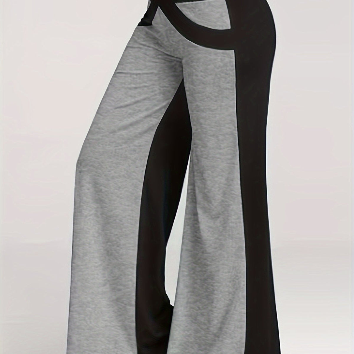  Colorblock Flared Leg Pants High Rise Elastic Waist