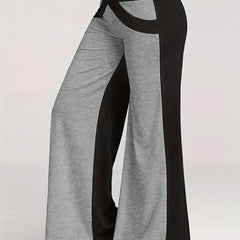  Colorblock Flared Leg Pants High Rise Elastic Waist