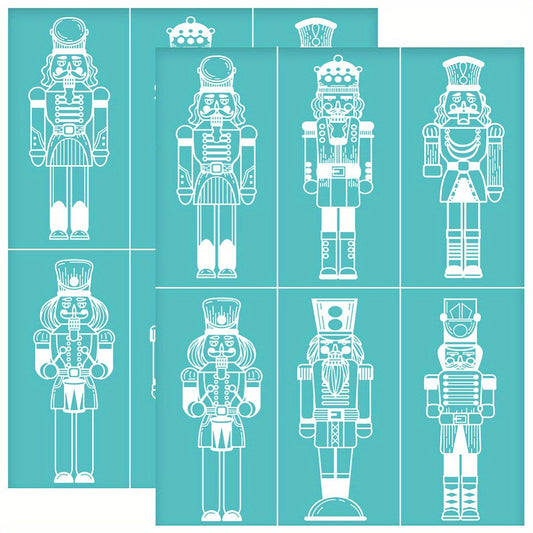 2pcs Nutcracker Self Adhesive Screen Print Stencil for Christmas
