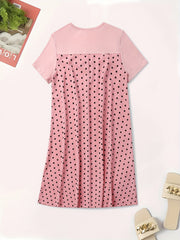  Colorblock Polka Dot Print Short Sleeve Dress