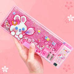 Pink Rabbit Pattern Quicksand Stationery Box with Password Lock