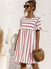  Nautical Stripe Ruffle Trim Dress
