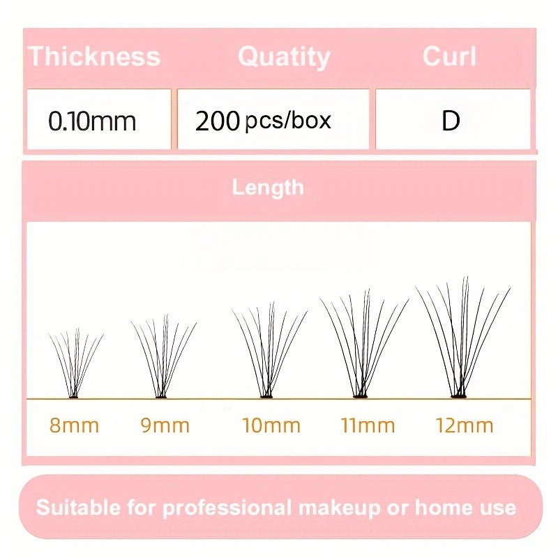 200pcs D Curling Cluster Eyelash Set 9-16mm with Tools