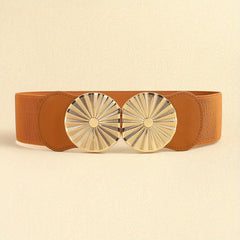 Geometric Circle Wide Belt PU Leather Elastic Waistband