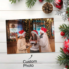 Custom Wooden Photo Puzzle Christmas Scene Santa Hats