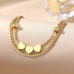 Heart Shape Adjustable Chain Bracelet Stainless Steel Hand Chain for Women