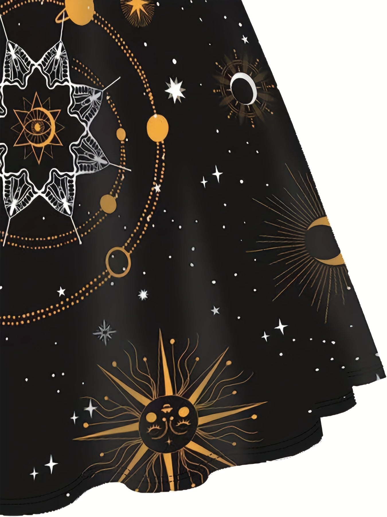 Colorblock Moon & Sun Print Short Sleeve Dress