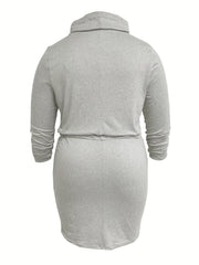  Long Sleeve Casual Dress with Drawstring Waist